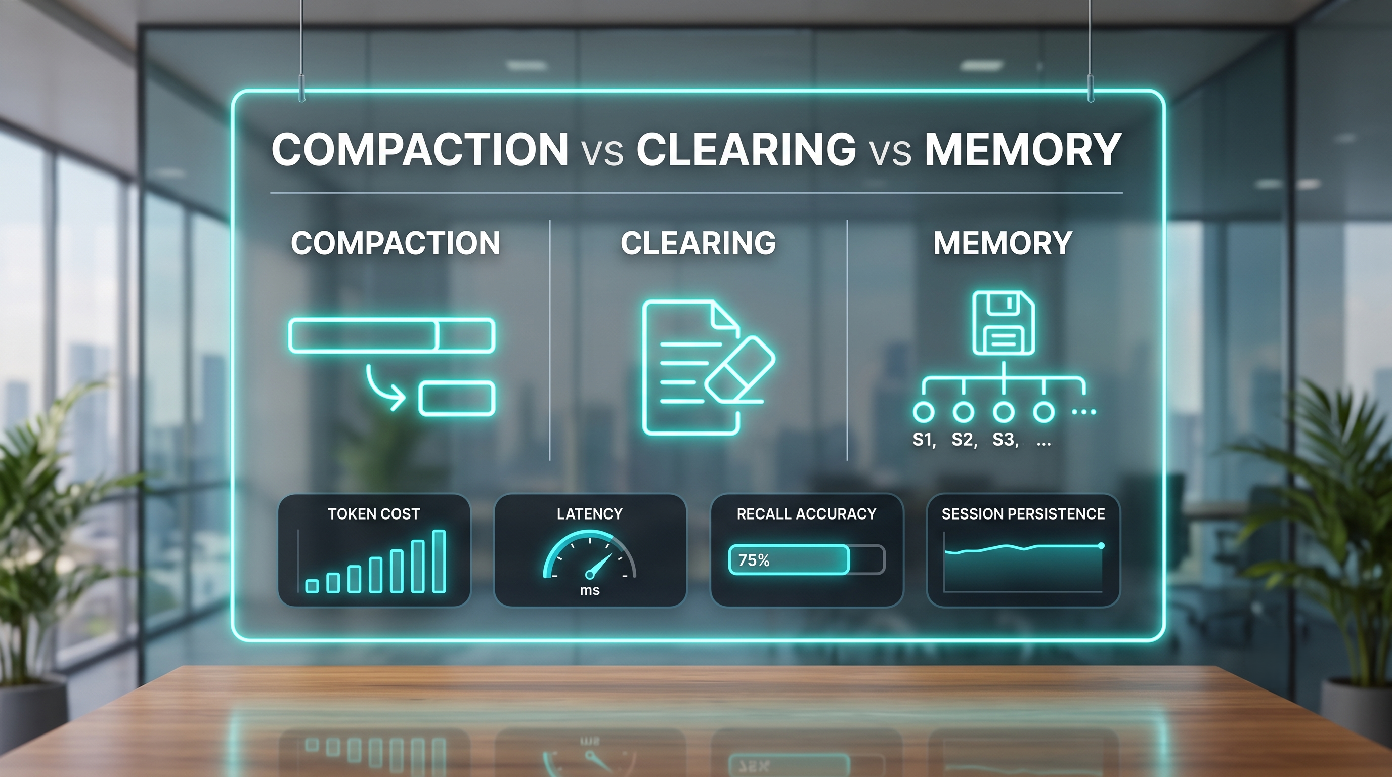 Compaction vs. Tool-Result Clearing vs. Persistent Memory illustration