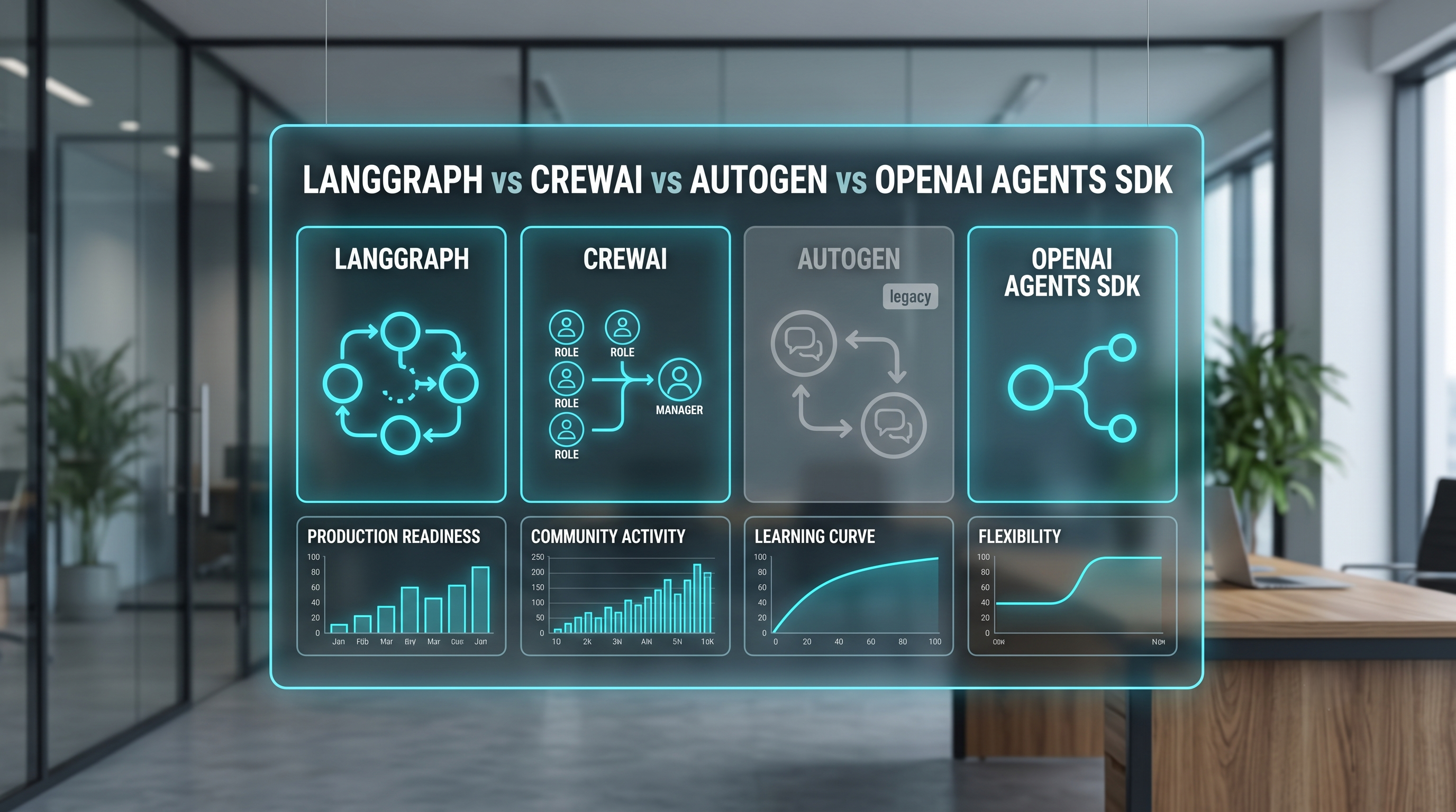 LangGraph vs CrewAI vs AutoGen vs OpenAI Agents SDK illustration